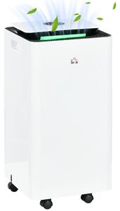 HOMCOM Dezumidificator de 12L din ABS cu 5 Modalitati, 2 Viteze, Temporizator de 24h si Design Silentios, 25x25x50.5 cm, Alb si Negru