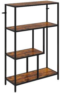 HOMCOM Bibliotecă cu 4 Rafturi, Stil Industrial, Lemn și Metal, 77x30x116cm, Maro | Aosom Romania