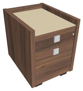 Comodă mobilă Verno 47 x 60 cm cu sticlă, 2 sertare, nuc / vanilie