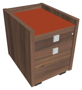 Comodă mobilă Verno 47 x 60 cm cu sticlă, 2 sertare, nuc / portocaliu