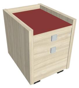 Comodă mobilă Verno 47 x 60 cm cu sticlă, 2 sertare, salcâm / roșu