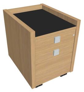 Comodă mobilă Verno 47 x 60 cm cu sticlă, 2 sertare, stejar deschis / negru