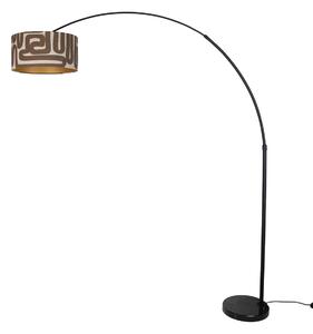 Lampă de podea neagră cu abajur cu dungi maro și bej 50 cm - XXL