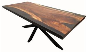 Masa lemn masiv de nuc si rasina epoxidica negru fumuriu, Hudson 200x90x5.1 cm