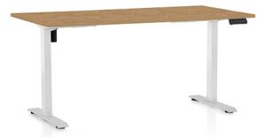 Masă înălțime reglabilă OfficeTech B, 160 x 80 cm, picioare albe, stejar piatra