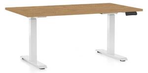 Masă înălțime reglabilă OfficeTech D, 140 x 80 cm, picioare albe, stejar piatra