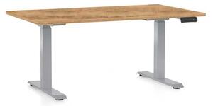 Masă înălțime reglabilă OfficeTech D, 140 x 80 cm, picioare gri, stejar auriu