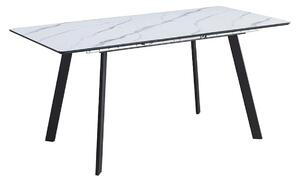 Masa extensibila BARI, alb cu efect de marmura/negru, 120/160x80x76 cm