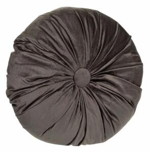 Perna decorativa rotunda Pufo din catifea cu buton, model Deluxe velvet, pentru canapea, pat, fotoliu, gri