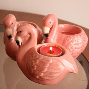 Suport decorativ din ceramica pentru lumanare Pufo, model Flamingo