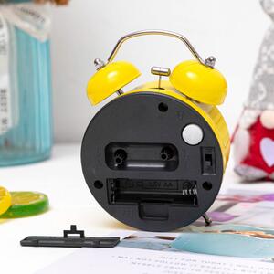 Ceas de masa desteptator Pufo Joy cu buton de iluminare cadran, metalic, 15 cm, galben