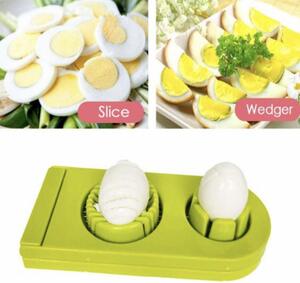 Dispozitiv manual Pufo pentru feliat oua fierte, mozzarella sau ciuperci, cu doua forme, verde, 20 cm