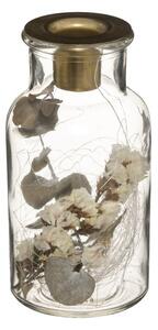 Suport de lumanare din sticla cu flori uscate BLOOMY, inaltime 13 cm