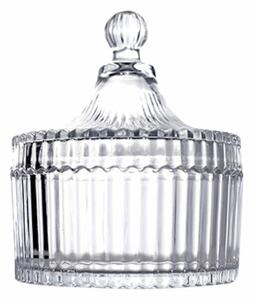 Bomboniera tip zaharnita Pufo Style din sticla cu capac, 14 cm, transparent