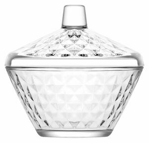 Bomboniera eleganta Pufo Diamond din sticla cu capac, 11 cm, transparent