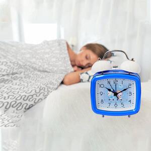 Ceas de masa desteptator pentru copii Pufo Joy, cu buton de iluminare cadran, 16 cm, model You&Me, albastru inchis