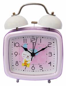Ceas de masa desteptator pentru copii Pufo Joy, cu buton de iluminare cadran, 16 cm, model Happy Bunny, patrat