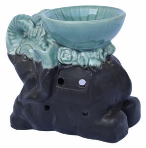 Vas din ceramica pentru aromaterapie Pufo Feng Shui, model elefant, 12 cm, negru/verde
