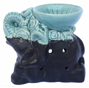 Vas din ceramica pentru aromaterapie Pufo Feng Shui, model elefant, 12 cm, negru/verde