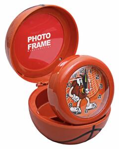 Ceas de masa pentru copii Pufo Ball, in forma de minge de baschet, cu loc pentru fotografie, portocaliu