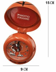 Ceas de masa pentru copii Pufo Ball, in forma de minge de baschet, cu loc pentru fotografie, portocaliu