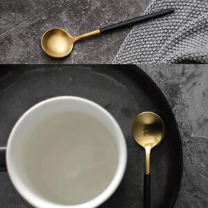 Set 6 lingurite Pufo Luxury pentru cafea, ceai, desert, otel inoxidabil, 13 cm, auriu/negru