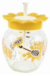Borcan din sticla Pufo Honey cu capac si lingura pentru colectare miere, 370 ml