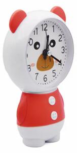 Ceas de masa desteptator pentru copii Pufo, model Ursuletul Zambarici, 16 cm, alb/rosu