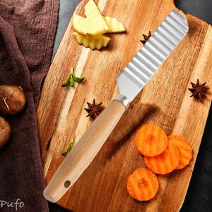 Cutit ondulat Pufo cu maner din lemn pentru feliat cascaval, cartofi si legume, inox, 26 cm