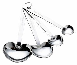 Set 4 linguri de dimensiuni diferite din metal pentru masurat ingrediente, condimente, in forma de inima,argintiu
