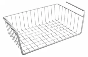 Suport metalic tip cos pentru depozitare sub raft Pufo pentru casa si bucatarie, multifunctional, 40 x 26 cm, argintiu