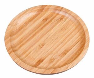Platou rotund Pufo din lemn de bambus pentru servire alimente, aperitive, dulciuri, pizza, 25 cm, maro