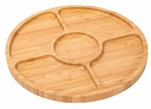 Platou rotund Pufo din lemn de bambus pentru servire cu 5 compartimente, 25 cm, maro