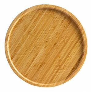Platou rotund Pufo din lemn de bambus pentru servire alimente, aperitive, dulciuri, pizza, 30 cm, maro