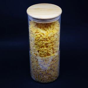 Recipient din sticla borosilicata Pufo Taste pentru zahar, cafea, ceai sau condimente, cu capac ermetic din bambus, 1.4L