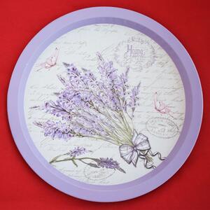 Farfurie metalica rotunda Pufo Sweet home of lavender pentru servire desert, prajituri, aperitive, 33 cm