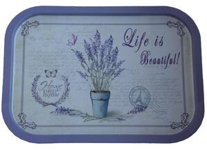 Farfurie metalica Pufo Life is Beautiful pentru servire desert, prajituri, aperitive, 40 x 29cm
