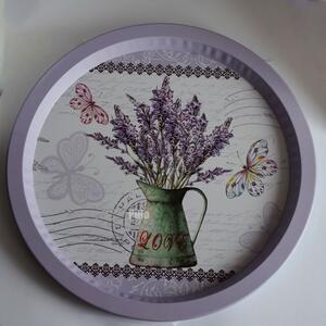Farfurie metalica rotunda Pufo Lavender bouquet pentru servire desert, prajituri, aperitive, 33 cm