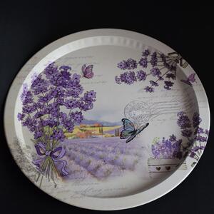 Farfurie metalica rotunda Pufo Garden of lavender pentru servire desert, prajituri, aperitive, 33 cm
