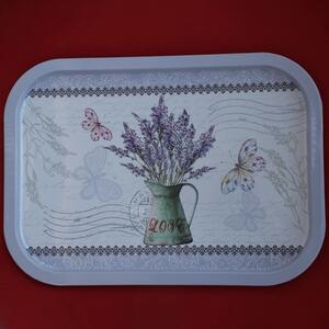 Farfurie metalica Pufo Lavender bouquet pentru servire desert, prajituri, aperitive, 40 x 29 cm