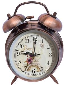 Ceas de masa desteptator Pufo Beautiful Paris, cu buton de iluminare cadran, metalic, 16 cm, aramiu