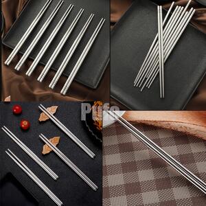 Set 5 perechi betisoare metalice Pufo din otel pentru sushi, 22 cm, argintiu