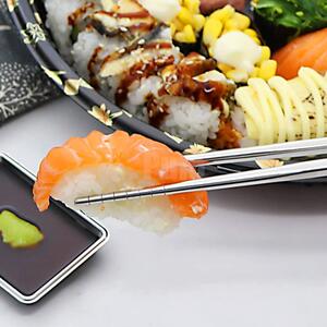 Set 5 perechi betisoare metalice Pufo din otel pentru sushi, 22 cm, argintiu