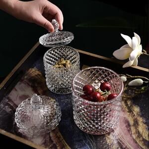 Bomboniera eleganta Pufo Luxury din sticla cu capac, 17 cm, transparent