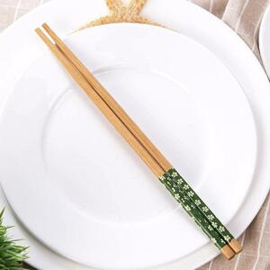 Set 5 perechi betisoare Pufo din bambus pentru sushi, 22 cm, maro/verde