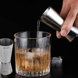 Pahar de masurare metalic Pufo pentru bauturi alcoolice, cocktail, ideal pentru baruri, restaurante, barmani, model dublu, 30/60 ml