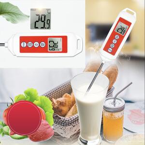 Termometru digital Pufo pentru bucatarie, lichide, alimente, lactate, prajituri, ceara, -50° C - +300° C, Sonda insertie inox, Teaca protectie, Rosu/Alb