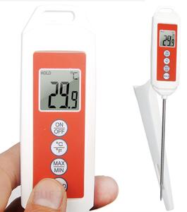 Termometru digital Pufo pentru bucatarie, lichide, alimente, lactate, prajituri, ceara, -50° C - +300° C, Sonda insertie inox, Teaca protectie, Rosu/Alb