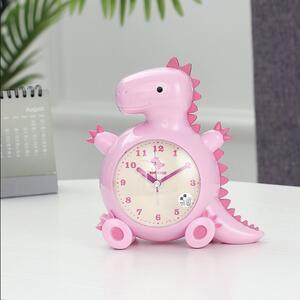 Ceas de masa desteptator pentru copii Pufo, model Happy Dyno, 15 cm, roz