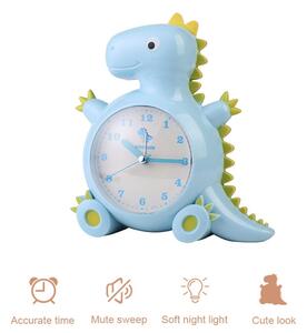 Ceas de masa desteptator pentru copii Pufo, model Happy Dyno, 15 cm, albastru